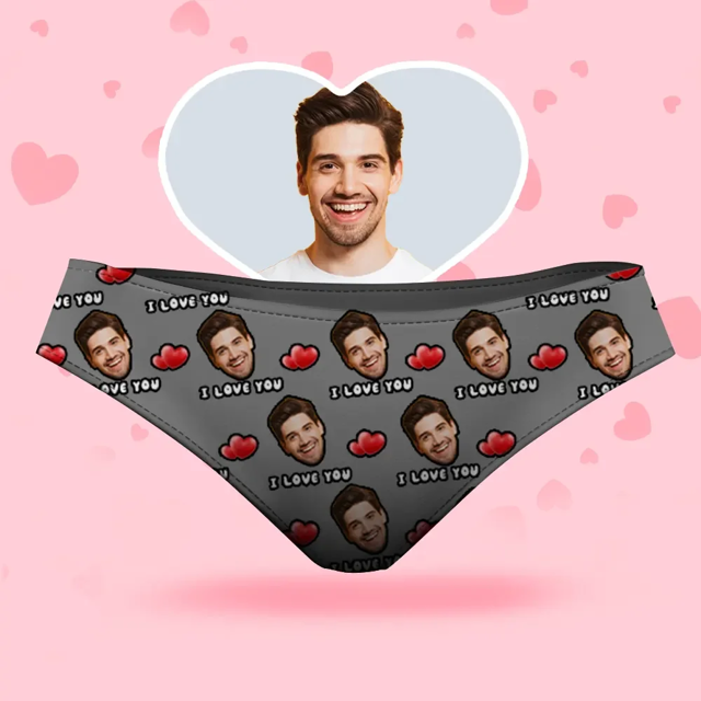 Picture of Custom Face Women's Panties, I Love You Style Underwear, Birthday Gifts for Wife and Girlfriend