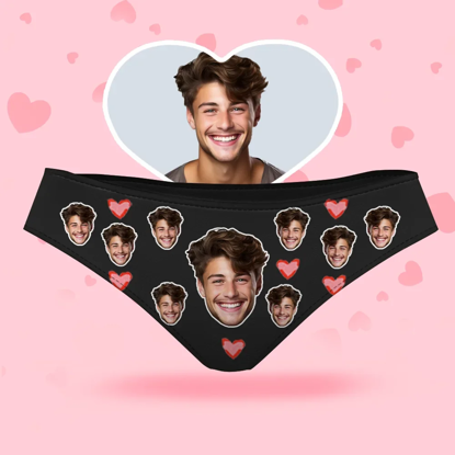 Picture of Custom Face Women's Panties, Pink Heart With His Face Style Underwear, Birthday Gifts for Wife and Girlfriend