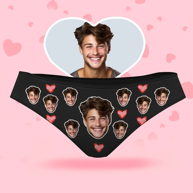 Picture of Custom Face Women's Panties, Pink Heart With His Face Style Underwear, Birthday Gifts for Wife and Girlfriend