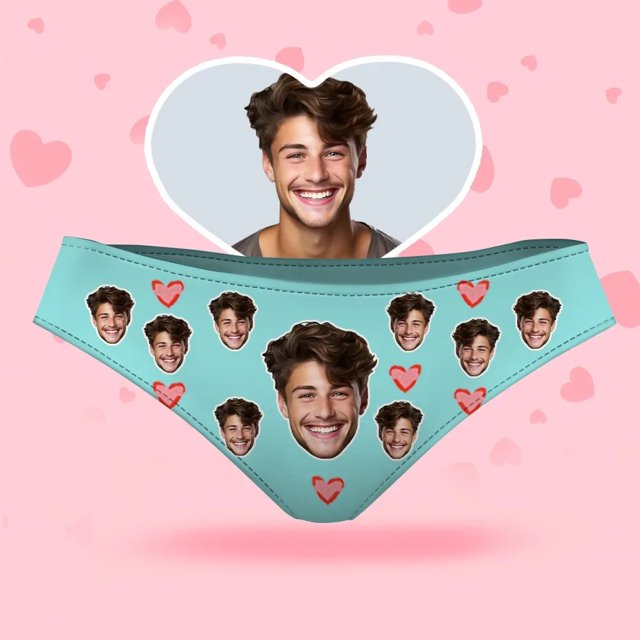 Picture of Custom Face Women's Panties, Pink Heart With His Face Style Underwear, Birthday Gifts for Wife and Girlfriend