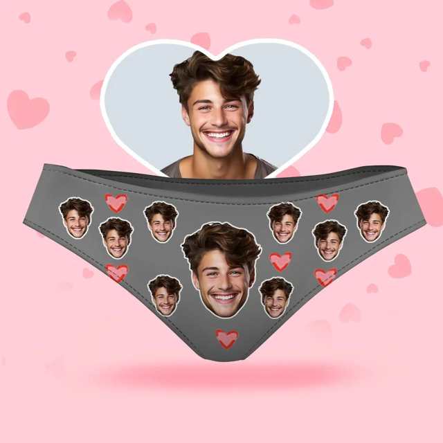 Picture of Custom Face Women's Panties, Pink Heart With His Face Style Underwear, Birthday Gifts for Wife and Girlfriend