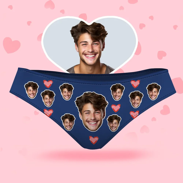 Picture of Custom Face Women's Panties, Pink Heart With His Face Style Underwear, Birthday Gifts for Wife and Girlfriend