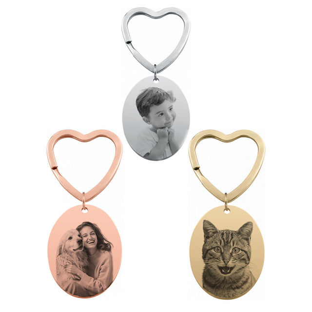 Picture of Custom Photo Keychain - Personalized stainless steel Keychain with Oval -  Gift for Your Loved Ones