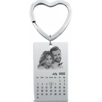 Picture of Custom Photo Keychain - Personalized stainless steel Keychain with Calendar - Gift for Anniversary