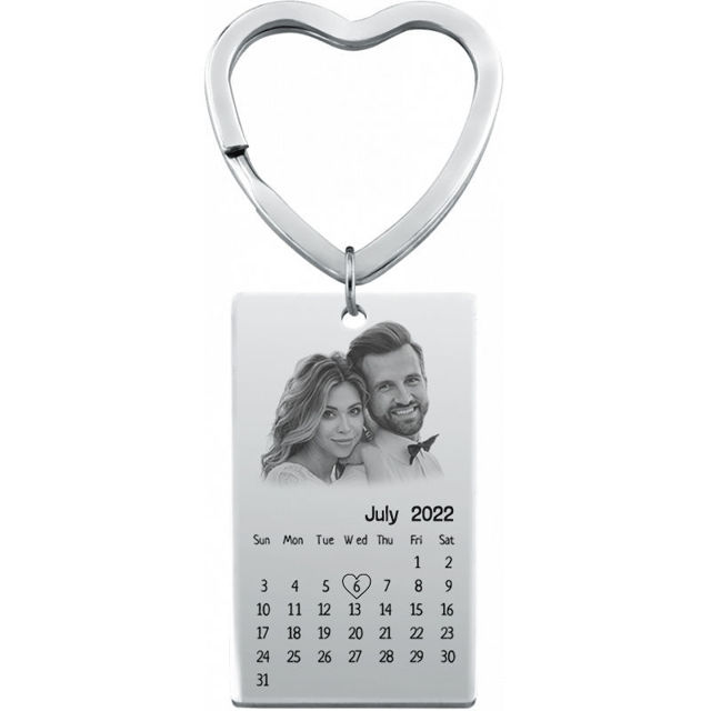 Picture of Custom Photo Keychain - Personalized stainless steel Keychain with Calendar - Gift for Anniversary