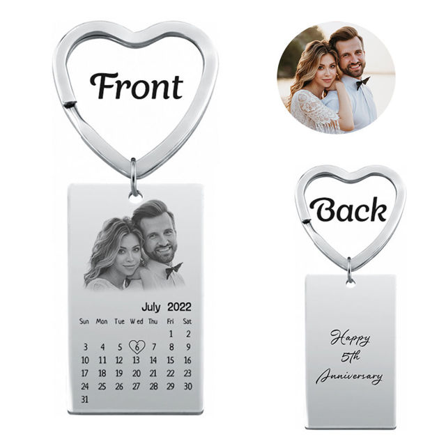 Picture of Custom Photo Keychain - Personalized stainless steel Keychain with Calendar - Gift for Anniversary