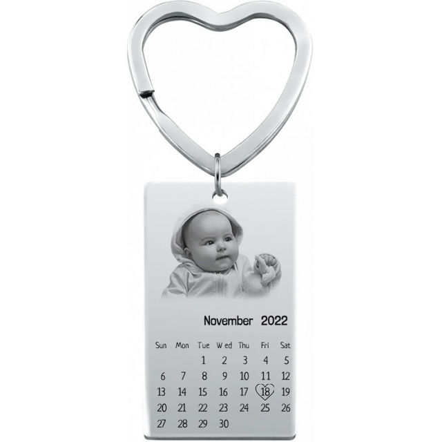 Picture of Custom Photo Keychain - Personalized stainless steel Keychain with Calendar - Gift for Anniversary