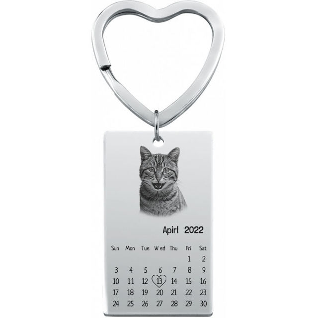 Picture of Custom Photo Keychain - Personalized stainless steel Keychain with Calendar - Gift for Anniversary