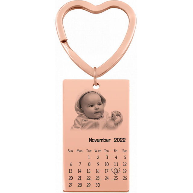 Picture of Custom Photo Keychain - Personalized stainless steel Keychain with Calendar - Gift for Anniversary