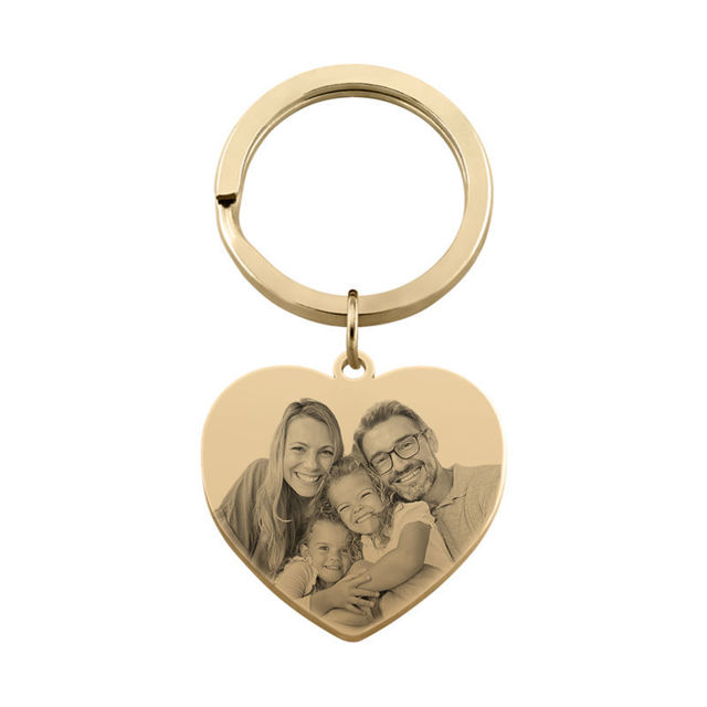 Picture of Custom Photo Keychain with Heart Pendant - Personalized stainless steel Keychain - Gift for Your Loved Ones