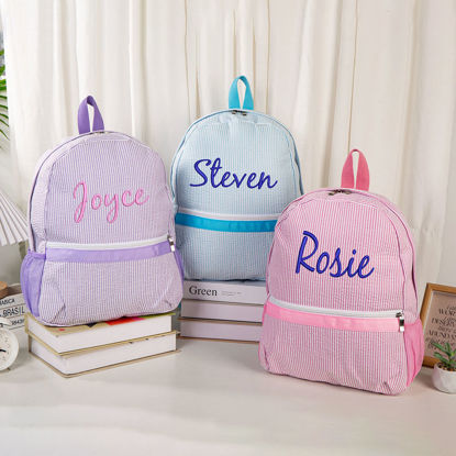 Picture of Custom Student Backpacks Pre-School Backpacks - Custom Embroidered Monogrammed Children's Seersucker Backpacks - Back to School Gifts for Kids