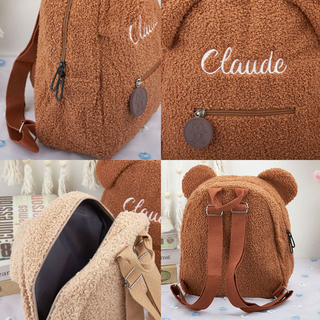 Picture of Personalized Furry Bear Cute Backpack - Custom Plush Bear Backpack - Custom Name Backpack - Personalized Furry Teddy Bear Kids Backpack