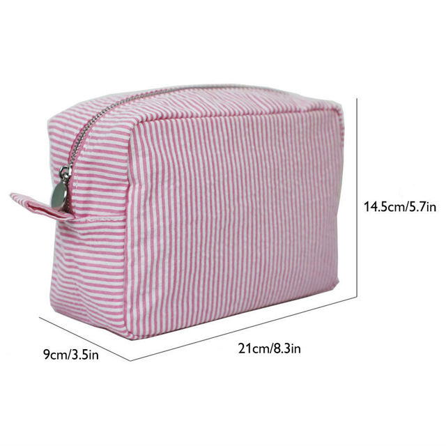 Picture of Custom Embroidered Striped Makeup Bag - Custom Seersucker Storage Makeup Bag - Personalized Travel and Business Travel Portable Storage Bag