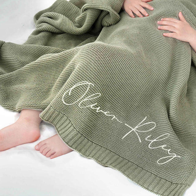 Picture of Custom Embroidered Baby Throw Blanket - Custom Car Throw Blanket - Personalized Knit Cotton Nap Blanket Throw Blanket