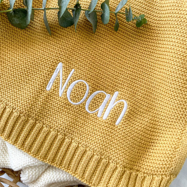 Picture of Custom Embroidered Baby Throw Blanket - Custom Car Throw Blanket - Personalized Knit Cotton Nap Blanket Throw Blanket