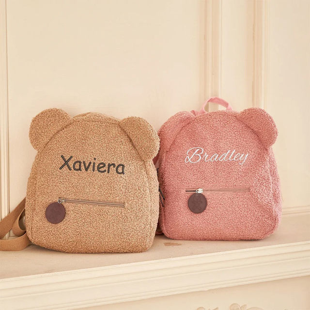 Picture of Personalized Furry Bear Cute Backpack - Custom Plush Bear Backpack - Custom Name Backpack - Personalized Furry Teddy Bear Kids Backpack