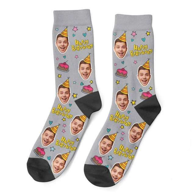 Picture of Custom Happy Birthday Face Socks -  Personalized Face Socks - Birthday Socks - Funny Socks