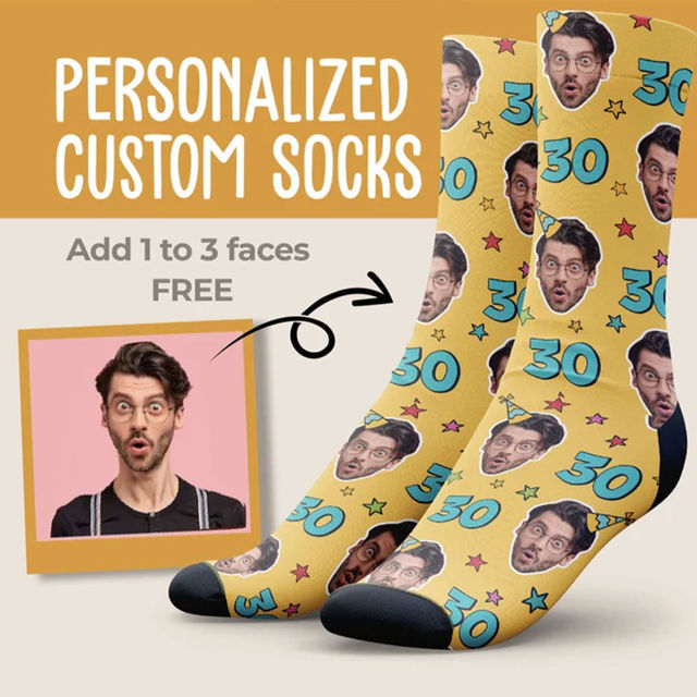 Picture of Custom Birthday Socks, Personalized  Faces Socks, Birthday Gift For Men and Women