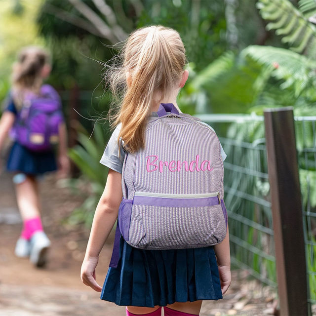 Picture of Custom Student Backpacks Pre-School Backpacks - Custom Embroidered Monogrammed Children's Seersucker Backpacks - Back to School Gifts for Kids