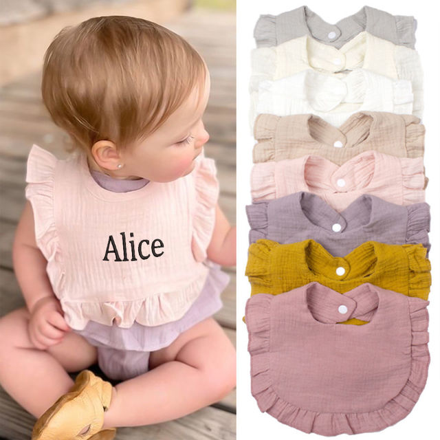 Picture of Custom Embroidered Bibs - Custom Ruffled Bibs - Personalized Baby Cotton Bibs