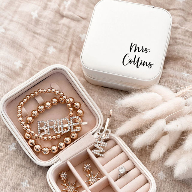 Picture of Custom Square Travel Jewelry Box - Personalized Small Travel case - Bridesmaid Gift