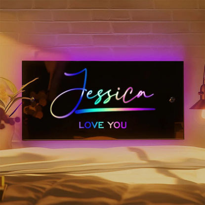 Picture of Personalized Name LED Neon Mirror | Custom Illuminated Name Mirror Sign | Cool Bedroom Decoration or Party Decoration