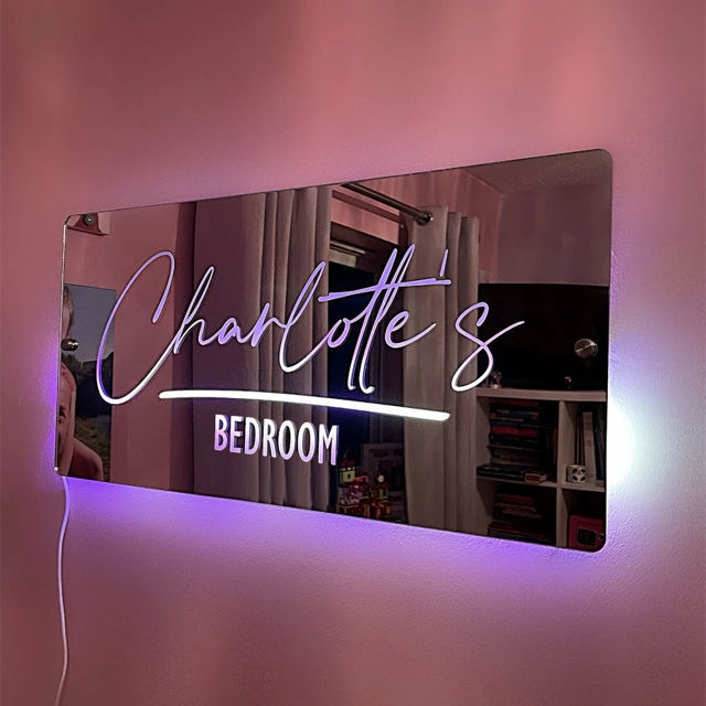 Picture of Personalized Name LED Neon Mirror | Custom Illuminated Name Mirror Sign | Cool Bedroom Decoration or Party Decoration