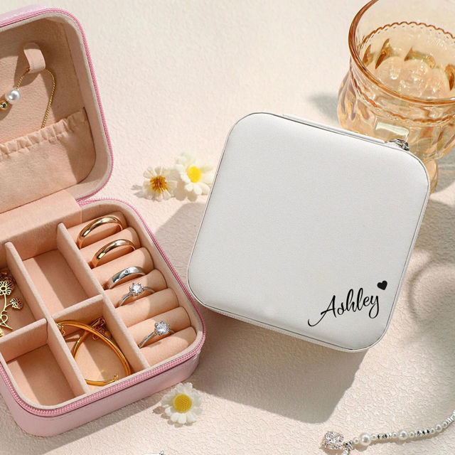 Picture of Custom Square Travel Jewelry Box - Personalized Small Travel case - Bridesmaid Gift