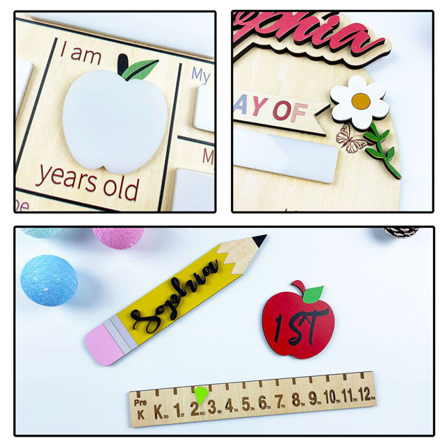 Picture of Custom First/Last Day to School Sign - Interchangeable Back to School  Sign for Kids - Wooden School Gift