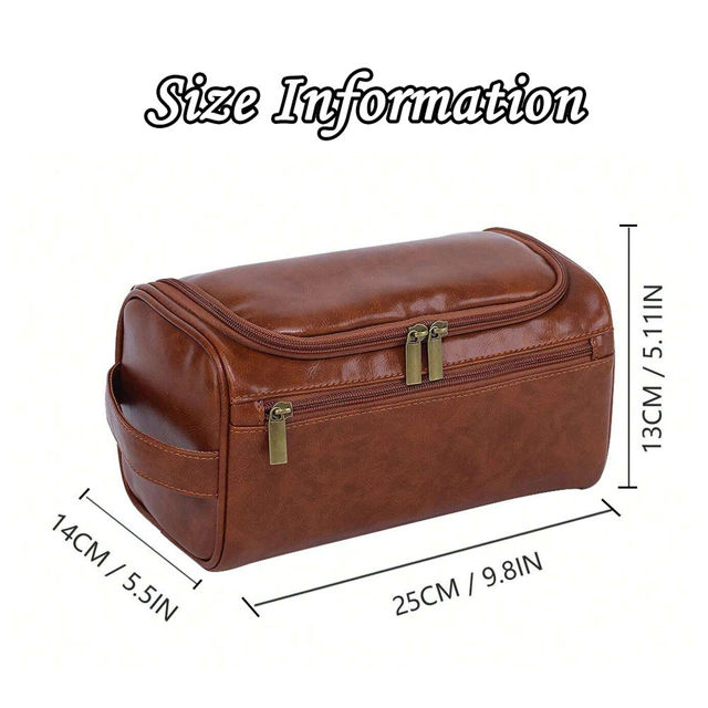 Picture of Custom Leather Toiletry Bag for Men - Personalized Groomsmen Gifts - Men's Leather Toiletry Bags - Travel Bag For Men