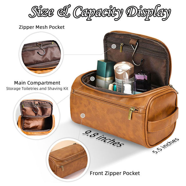 Picture of Custom Leather Toiletry Bag for Men - Personalized Groomsmen Gifts - Men's Leather Toiletry Bags - Travel Bag For Men