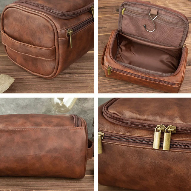 Picture of Custom Leather Toiletry Bag for Men - Personalized Groomsmen Gifts - Men's Leather Toiletry Bags - Travel Bag For Men