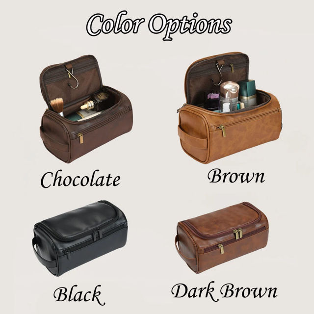 Picture of Custom Leather Toiletry Bag for Men - Personalized Groomsmen Gifts - Men's Leather Toiletry Bags - Travel Bag For Men