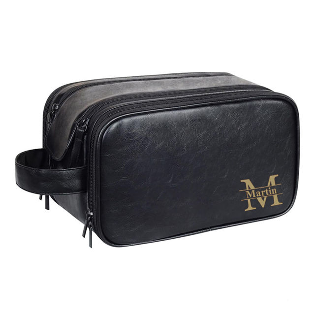 Picture of Custom Leather Toiletry Bag - Personalized Groomsmen Gifts - Travel Bag For Men