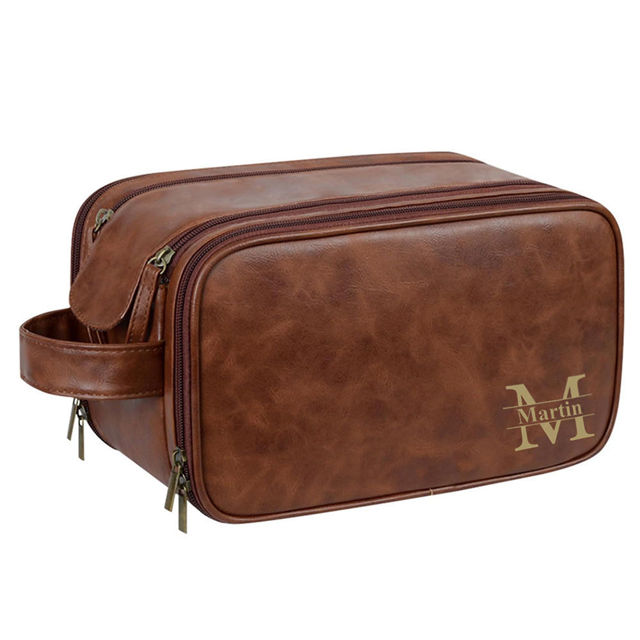 Picture of Custom Leather Toiletry Bag - Personalized Groomsmen Gifts - Travel Bag For Men