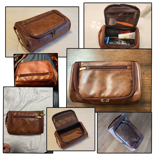 Picture of Personalized Groomsmen Gifts - Custom Leather Toiletry Bag - Travel Bag for Men - Birthday Gift