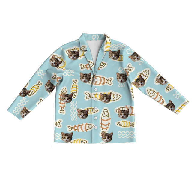 Picture of Custom long sleeve pajamas - Custom cat face pajamas - Custom cat face colorful fish long sleeve pajamas