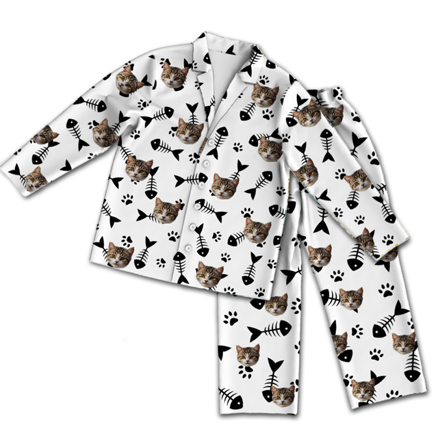 Picture of Custom long sleeve pajamas - Custom cat face pajamas - Custom cat face colorful long sleeve pajamas