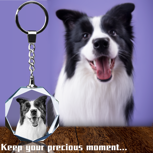 Picture of Personalized 2D or 3D Crystal Photo Keychain Gift in Octagon