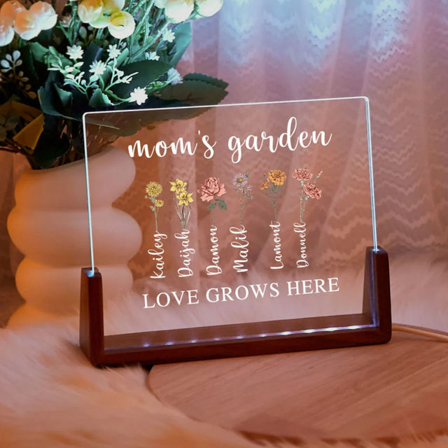 Picture of Personalized Birth Flower Night Light - Custom Night Light with Engraved Text - Birthday Gift