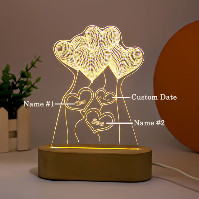 Picture of Custom Night Light Custom Heart Balloon Night Light Personalized It With Couple Names and Anniversary Date