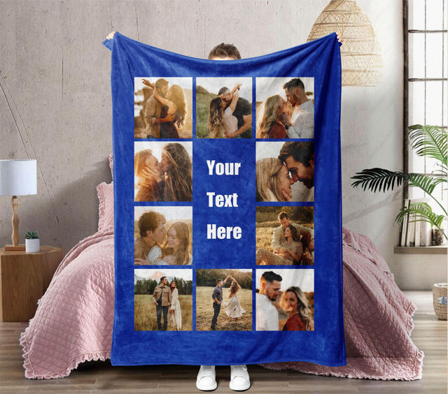 Picture of Custom Photo Blankets with Text - Personalized Family Blanket with 10 Photos - Make Your Own Blankets - Best Gifts for Family