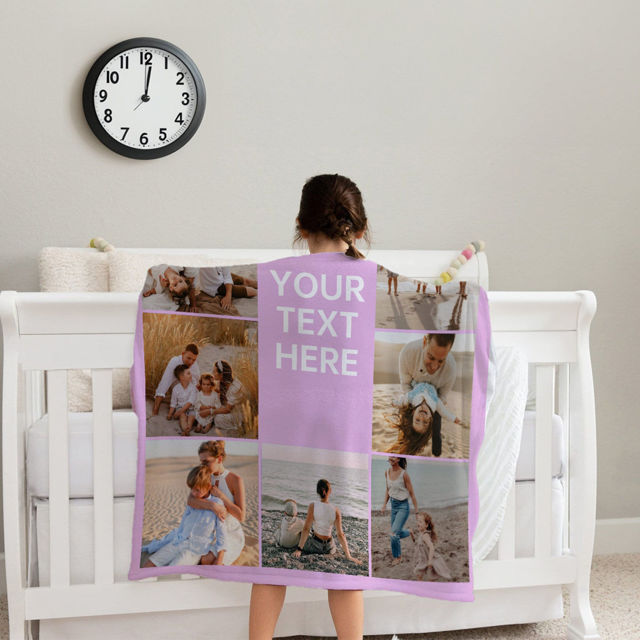 Picture of Custom Photo Blankets with Text - Personalized Family Blanket with 10 Photos - Make Your Own Blankets - Best Gifts for Family