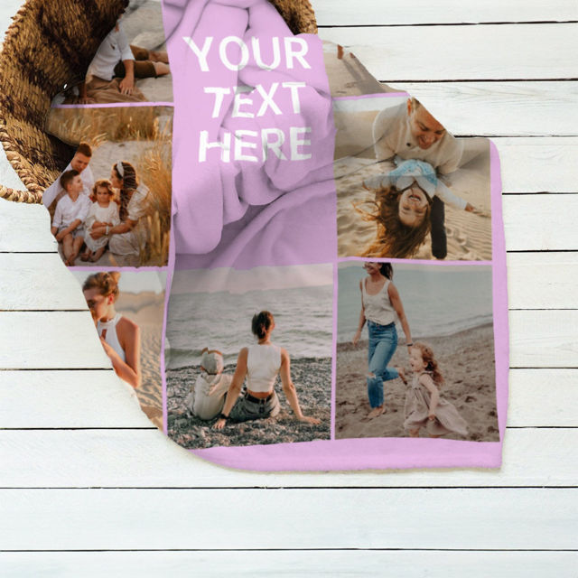 Picture of Custom Photo Blankets with Text - Personalized Family Blanket with 10 Photos - Make Your Own Blankets - Best Gifts for Family