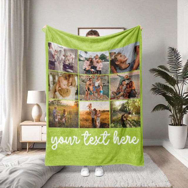 Picture of Custom Photo Blanket with Text - Personalized Family Blanket with 9 Photos - Make Your Own Blankets - Best Gifts for Family