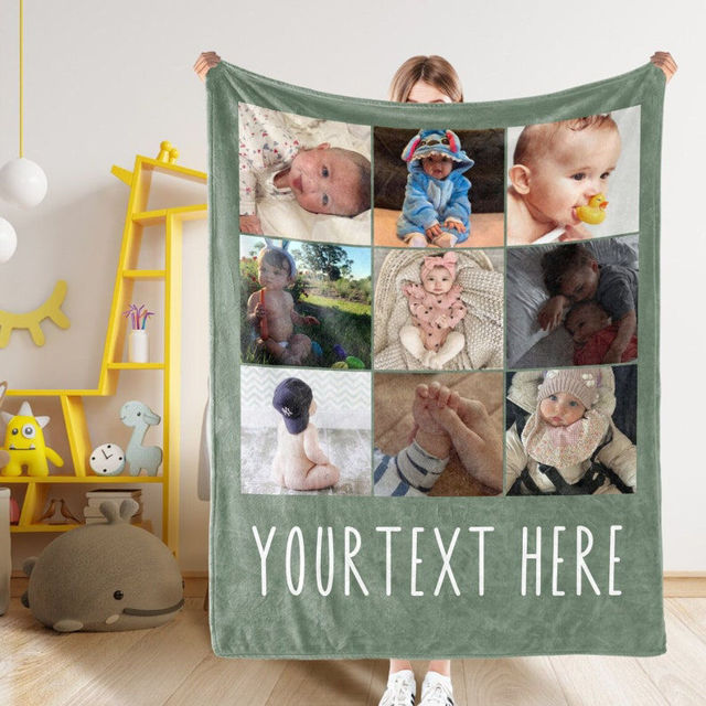 Picture of Custom Photo Blanket with Text - Personalized Family Blanket with 9 Photos - Make Your Own Blankets - Best Gifts for Family