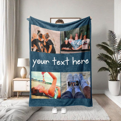 Picture of Custom Photo Blanket with Text - Personalized Family Blanket with 4 Photos - Make Your Own Blankets - Best Gifts for Family