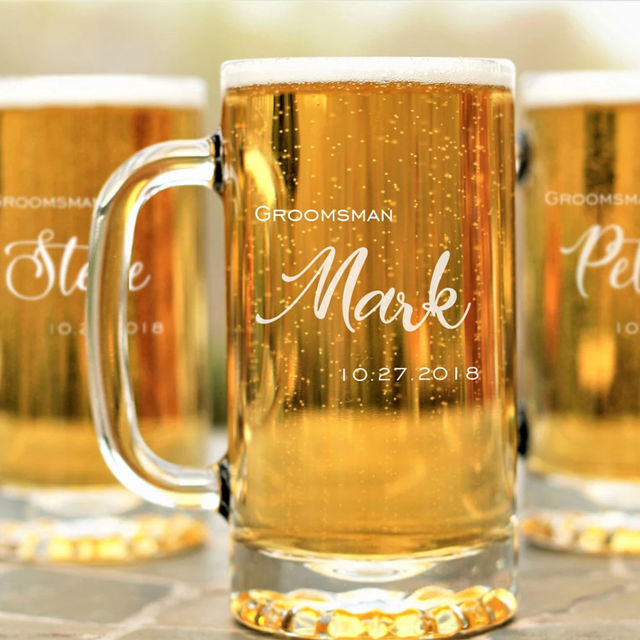 Picture of Custom Engraved Beer Mug - Personalized Glass Cup With Photo - Groomsman Gift - Retirement Gift for men