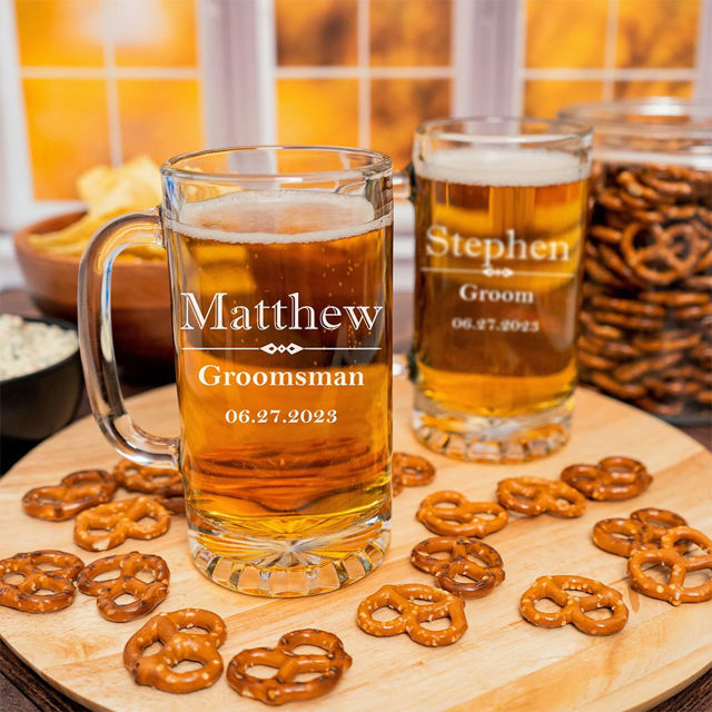 Picture of Custom Engraved Beer Mug - Personalized Glass Cup With Photo - Groomsman Gift - Retirement Gift for men