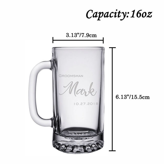 Picture of Custom Engraved Beer Mug - Personalized Glass Cup With Photo - Groomsman Gift - Retirement Gift for men